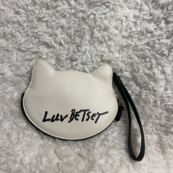 Betsey Johnson Cat Face leopard print Wristlet white,pink and black. - Picture 4 of 10